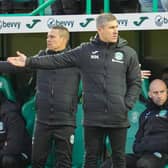 Hibs manager Nick Montgomery, centre, is coming under pressure after Saturday's loss