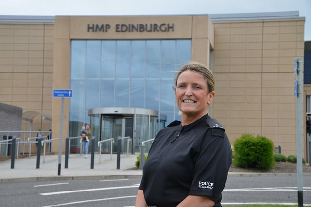 PC Tracey Gunn was awarded Police Scotland's top honour in the force's Excellence Awards in January 2017. She was then winner of the British Association for Women in Policing Police Officer of the Year in June, before learning that she has been recognised as Officer of the Year by the International Association of Women Police. She is pictured outside HMP Edinburgh in the summer of 2017.