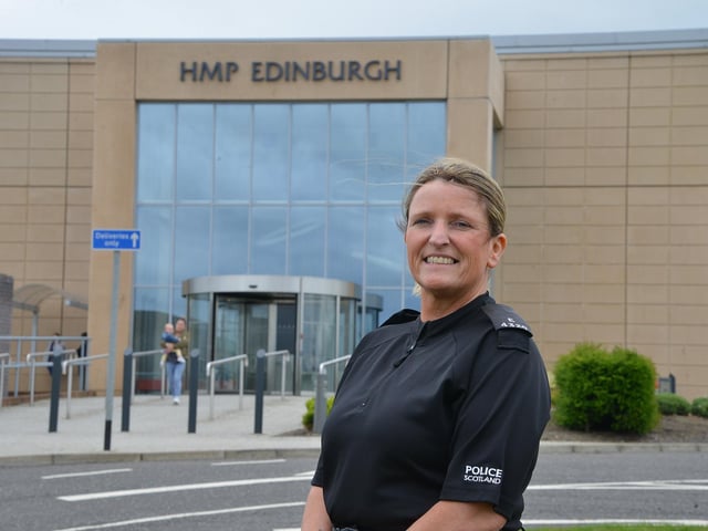 PC Tracey Gunn was awarded Police Scotland's top honour in the force's Excellence Awards in January 2017. She was then winner of the British Association for Women in Policing Police Officer of the Year in June, before learning that she has been recognised as Officer of the Year by the International Association of Women Police. She is pictured outside HMP Edinburgh in the summer of 2017.