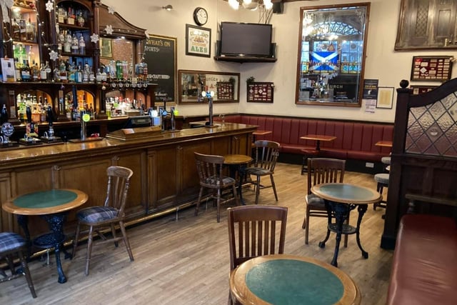 CAMRA says: This high-ceilinged, male-dominated, single-room pub is little changed in over 100 years. It is located on the ground floor of a five-storey red ashlar building, designed in 1900 by Sydney Mitchell & Wilson for the National Commercial Bank of Scotland and the Caledonian United Services Club.