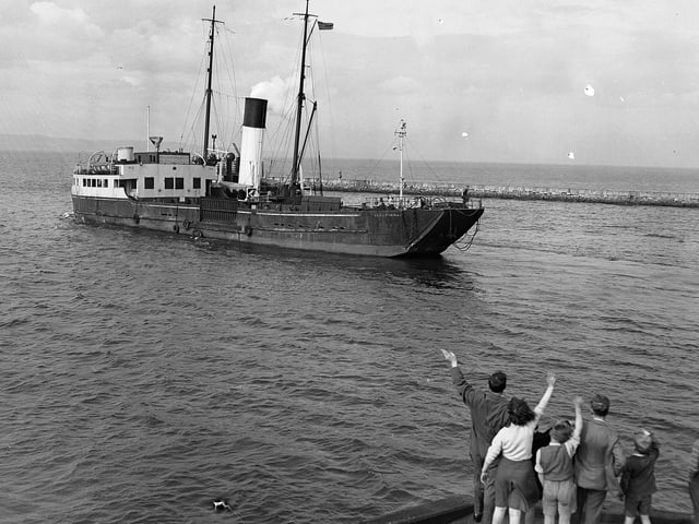 Ferry boat the Glenfinnan leaves Granton for India, 1954.