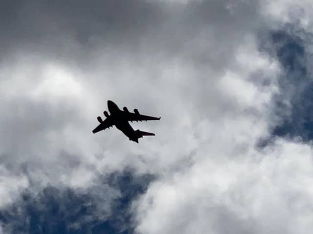 A photograph of the RAF plane as it was flown over Edinburgh on Tuesday afternoon.