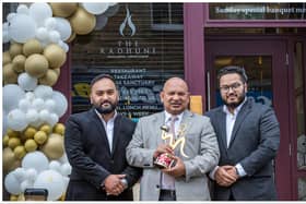 Founder and Executive Chef of Itihaas in Dalkeith and Radhuni in Loanhead Matin Khan has been nominated as Chef of the Year while Radhuni is in the running for Restaurant of the Year in the Curry Life Magazine Awards. Photo: Matin (centre) with sons Habibur (left) and Mujib.