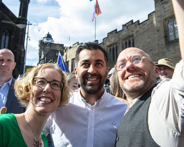 Green co-leaders Patrick Harvie and Lorna Slater with Humza Yousaf (Picture: Lisa Ferguson/National World)