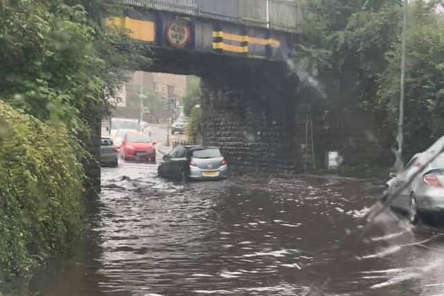 The scene under the railway bridge over Slateford Road at about 3pm. Pic/ video: Kayleigh Johnstone