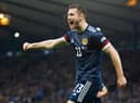 Scotland's Anthony Ralston celebrates after making it 1-0 during the Nations League match against Armenia at Hampden. Picture: Craig Williamson / SNS