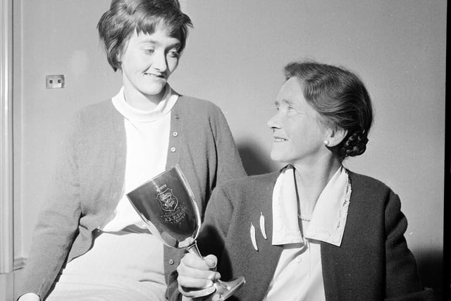 Mrs J Macdonald and her daughter Shiela with the Craigmillar Park Women's Club Championship Trophy in July 1965.