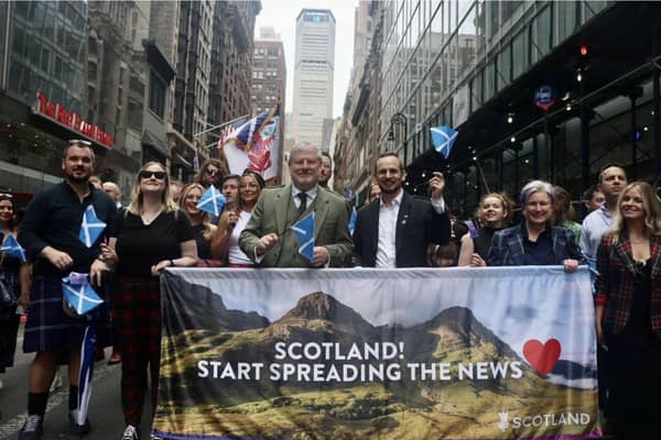 Angus Robertson leading the New York Tartan Day parade in April this year