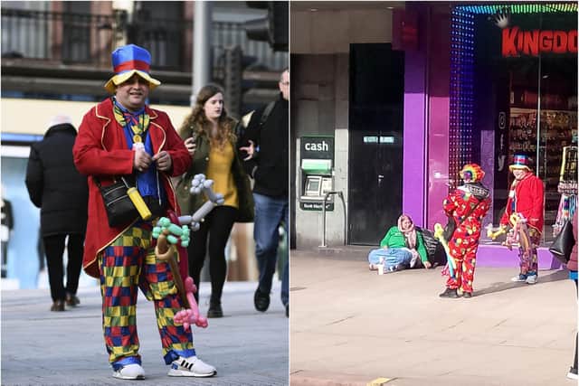 The clowns thrust balloons into the arms of children then demand payment from parents and snatch balloons back if they refuse. Pic: JPI Media