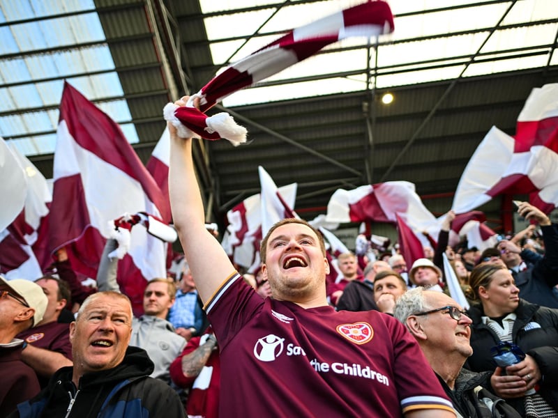 Hearts fans react before the start of the match (Photo by ANDY BUCHANAN / AFP via Getty Images)