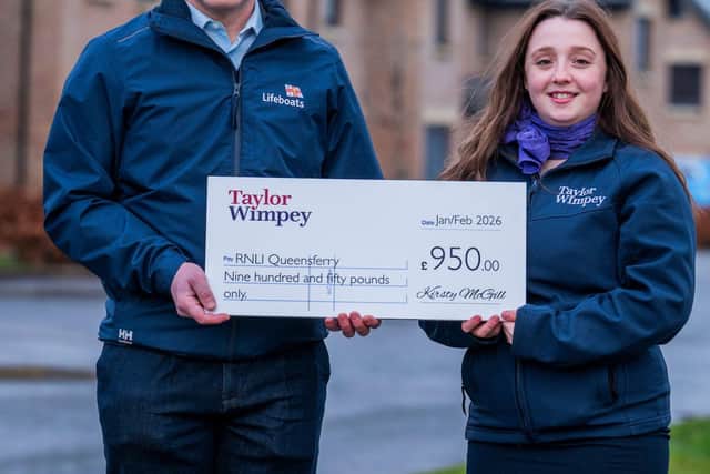Taylor Wimpey East Scotland’s Sales Executive, Maya Calvert, with Paul McKeown, Fundraising and Partnership Lead for RNLI in Scotland.