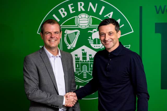 Hibs manager Jack Ross (right) has made his signing targets known and tasked sporting director Graeme Mathie (left) with trying to bring them to Easter Road. Photo by Craig Williamson / SNS Group