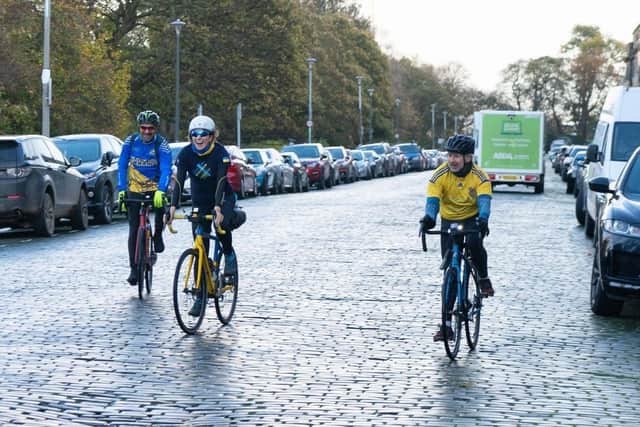 Accompanied by out-riders from the Edinburgh branch of the Association of Ukrainians in Great Britain, Andrea completed her final leg from Berwick-upon-Tweed to Edinburgh, marking an end to a 1,250 mile cycle home from Ukraine.