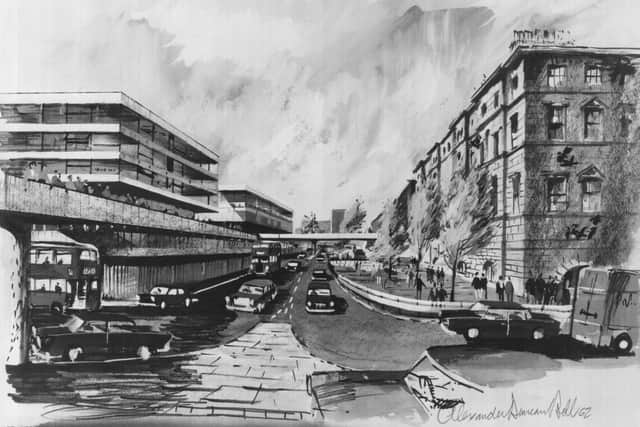 South College Street was to be widened in order to improve views of Old College. Image: Illustration by Alexander Duncan Bell, Collection of Clive Fenton, University of Edinburgh.