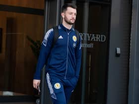 Hearts defender Craig Halkett is pictured as the Scotland depart the team hotel to travel to Austria ahead of Tuesday's friendly in Vienna