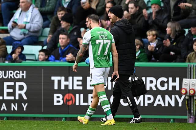 Martin Boyle walks off the field following his substitution after picking up a second-half injury. Picture: SNS