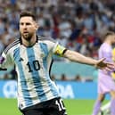 Lionel Messi celebrates after giving Argentina the lead against Australia in the last 16 of the World Cup. Picture: Getty