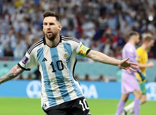 Lionel Messi celebrates after giving Argentina the lead against Australia in the last 16 of the World Cup. Picture: Getty