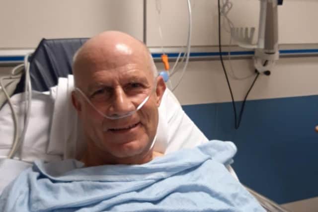 Terry Hanson recovering in the Royal Infirmary of Edinburgh after having an allergic reaction.