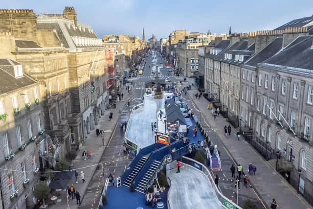 The west end of George Street has been transformed by Edinburgh's festive ice rink.