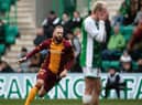 Kevin van Veen wheels away after scoring his second and Motherwell's third