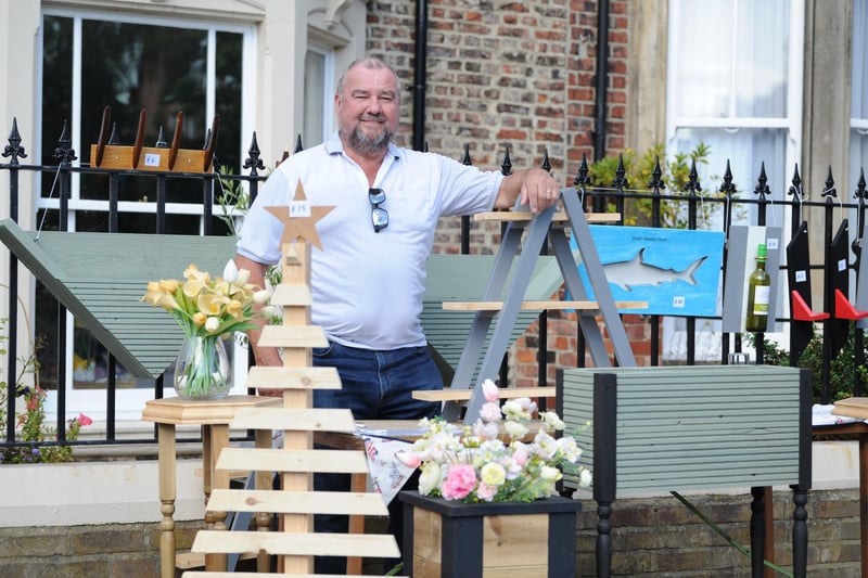 Richard Pybus and his recycled wood planters at Westoe Village Fete