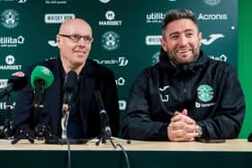 Hibs' new director of football Brian McDermott alongside manager Lee Johnson. Picture: SNS