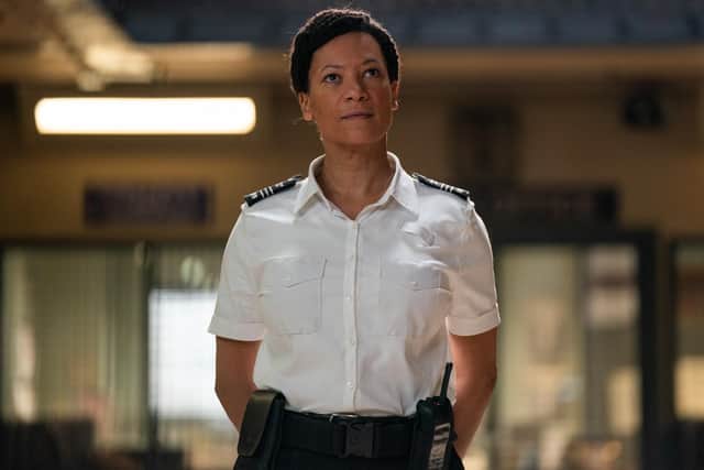 Nina Sosanya stars as wing governor Leigh Henry in the Channel 4 comedy-drama Screw (Picture: Mark Mainz/STV/Channel 4)