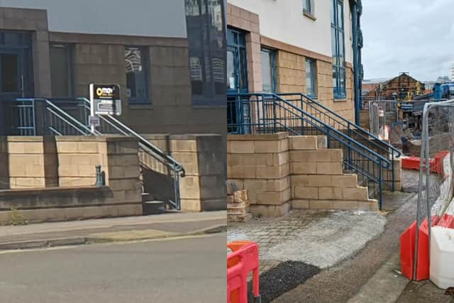 The front steps at the Ocean Drive property, before and during the tram works.