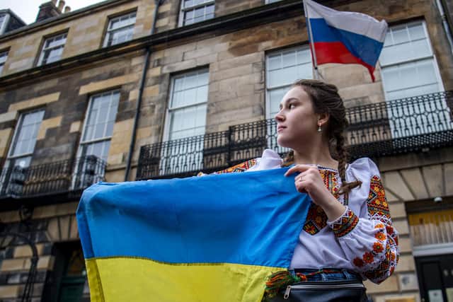 Ruslana, a Ukrainian student protesting the invasion of her home country. (Picture credit: Lisa Ferguson)