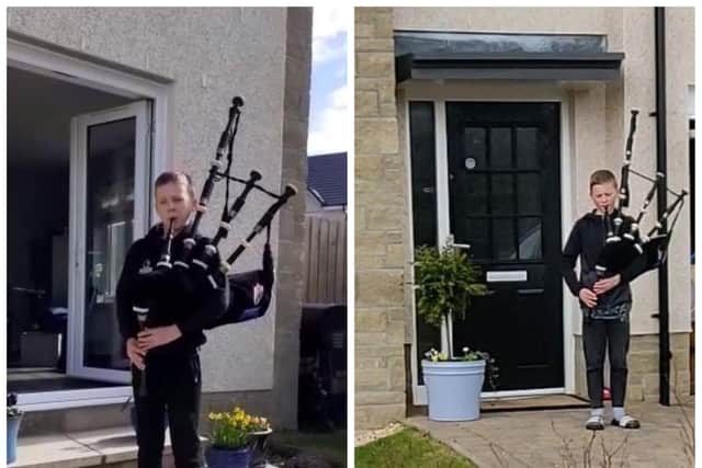 Sam Johnston, 11, has been making young neighbours feel special by performing for them at his front door.