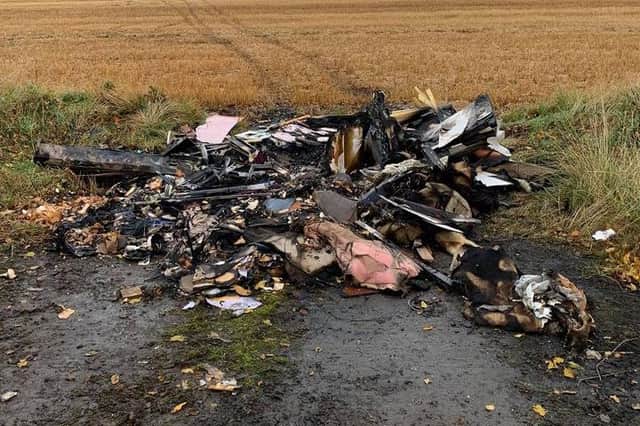 Fly tipped debris that was set alight and then distinguished by the SFRS
