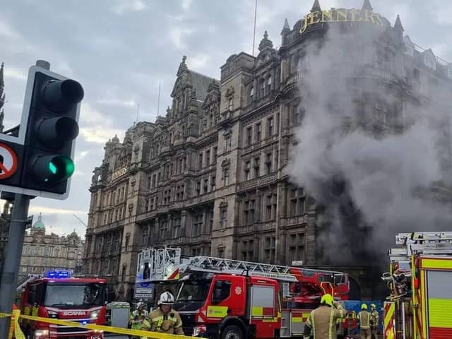 Smoke billows out from the Jenners building on Edinburgh's Princes Street (Picture: BBC)