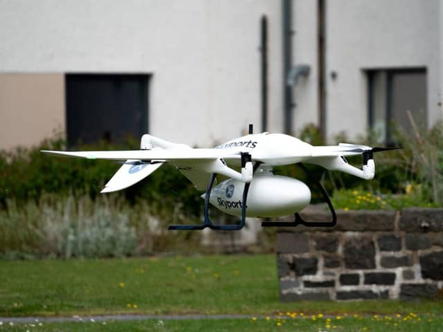 A Skyports delivery drone takes to the air.
Pic: Skyports