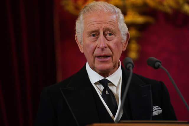 King Charles III speaks during a meeting of the Accession Council inside St James's Palace in London to proclaim him as the new King (Photo by VICTORIA JONES/POOL/AFP via Getty Images)