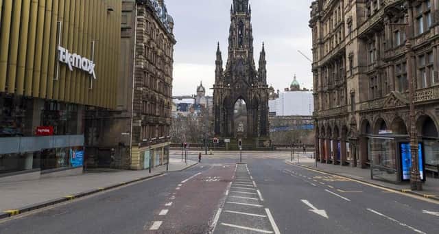 The streets of central Edinburgh remain empty of early morning commuters during lockdown.