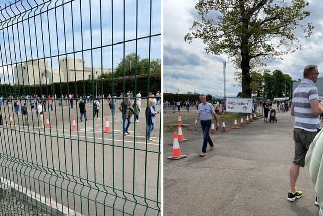 One person waiting on Monday took these pictures to show the long queues outside the Royal Highland Centre in Ingliston.