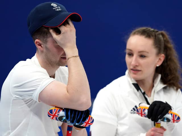 Great Britain's Bruce Mouat and Jenn Dodds could not hide their disappointment after their mixed doubles semi-final defeat to Norway in Beijing