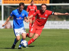 Bonnyrigg Rose captain Jonny Stewart, pictured in action against Stranraer two weeks ago, knows there are no easy games in League 2. Picture: Joe Gilhooley LRPS