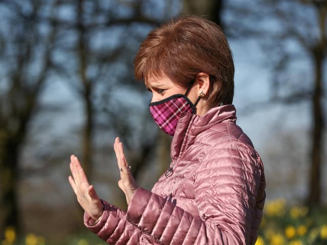 Nicola Sturgeon at Ruchill Park in Glasgow during campaigning for the Scottish Parliamentary election. Picture date: Saturday April 3, 2021.