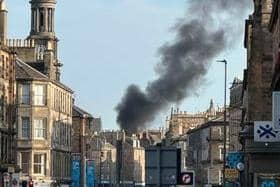 A fire breaks out in Nicolson Square near Edinburgh University. Photo taken from Newington Road by Graeme Waterhouse