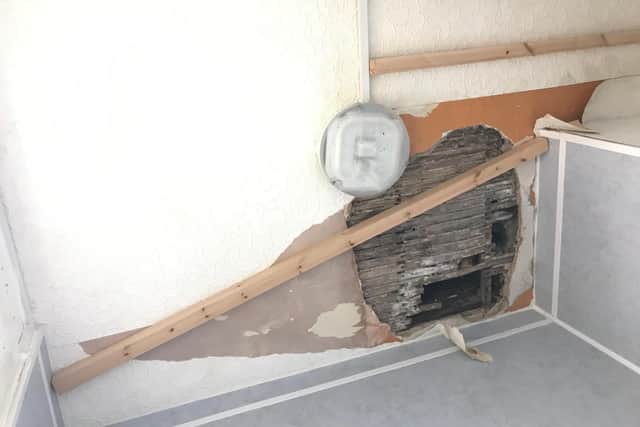 A wooden strap was initially put in place but the ceiling collapsed again.