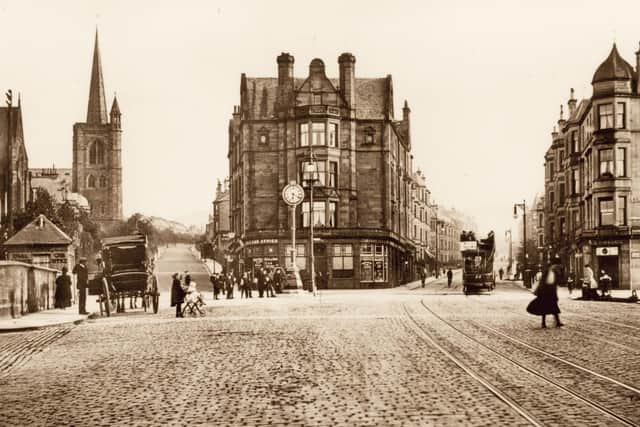 One of Morningside's most recognisable landmarks, the Morningside Clock - pictured here in 1905, at the centre of a bustling junction.