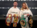 Josh Taylor, the undisputed super light-weight world champion, with his fiancee Danielle Murphy during a press conference at the new Sports Direct flagship store on Oxford Street, London. Picture: Kirsty O'Connor/PA Wire