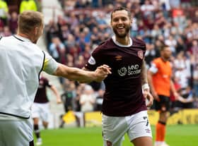 Jorge Grant scored his first goal for Hearts against Dundee United. Picture: Mark Scates / SNS