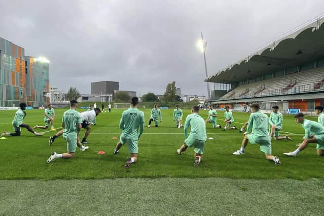 Hibs Under-19s train at the 1,880-capacity Stade Marcel-Saupin, where they will play on Wednesday against Nantes in the Uefa Youth League second round second leg. Picture: Hibernian FC