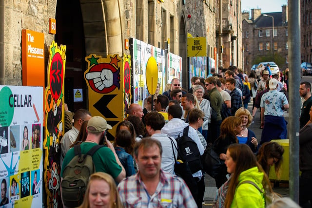 Queues outside The Pleasance for Fringe shows in 2018.