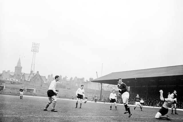 Willie Wallace scores for Hearts against Clyde at Tynecastle in August 1966.
