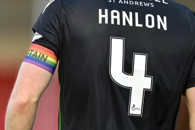 Paul Hanlon showing support for the Rainbow Laces campaign with a rainbow captain's armband during the 2017/18 season