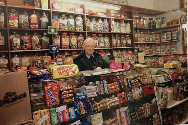 Thomas Hamilton at work in his sweet-shop Hamilton's, which he ran on Portobello's Bath Street for over 20 years.